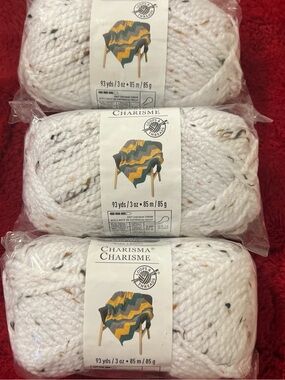 Loops & Threads Charisma Ball White Yarn Lot 3 Skeins 3 oz Bulky 5 Tweed
